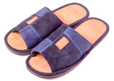 Mavi Tekstil terlik beyaz arka plan üzerinde çift