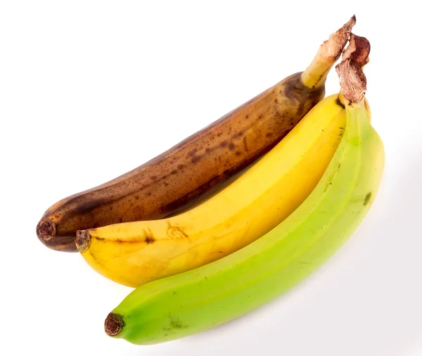 Vergammelte gelbe und grüne Banane isoliert auf weißem Hintergrund — Stockfoto