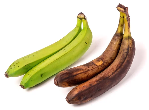 Unripe and overripe bananas isolated on white background. — Stock Photo, Image