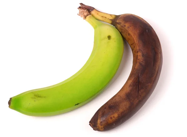 Rotten and green banana isolated on white background — Stock Photo, Image