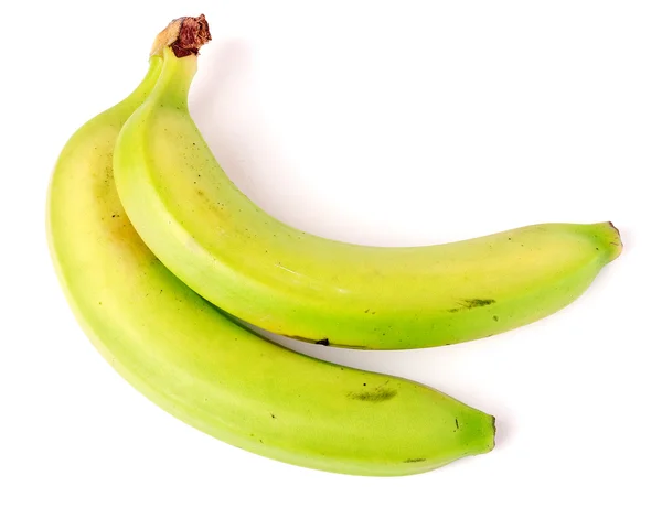 Two green unripe bananas isolated on white background — Stock Photo, Image