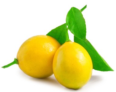 Beyaz arka plan üzerinde izole yeşil yaprakları ile taze limon
