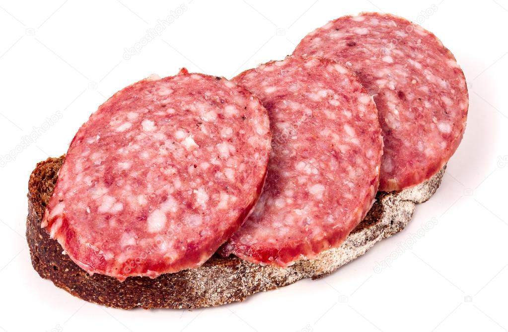 sandwich with salami on a white background