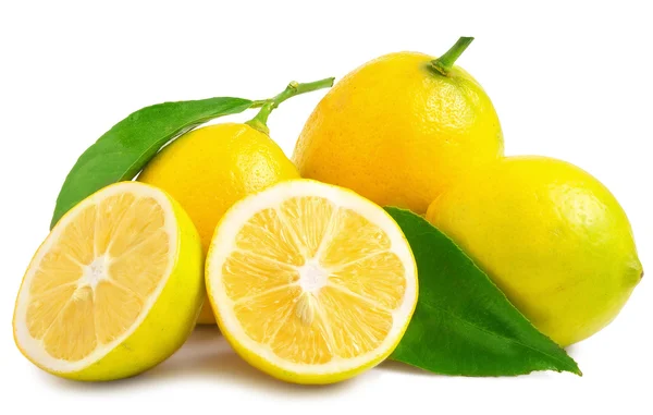 Three half lemons and whole on a white background — Stock Photo, Image