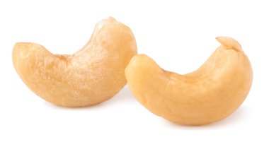 Beyaz arka plan yakın çekim üzerinde iki kaju fıstığı