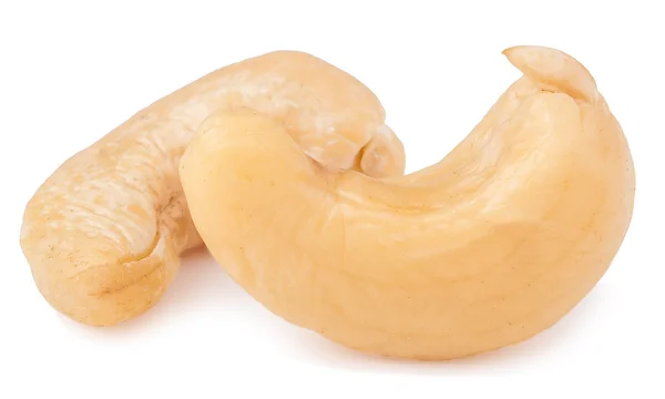 Zwei Cashewnüsse auf weißem Hintergrund Nahaufnahme — Stockfoto
