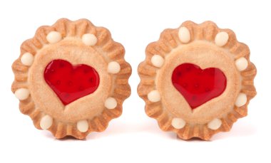 jöle ve kalp üzerinde beyaz bir arka plan ile iki tanımlama bilgisi