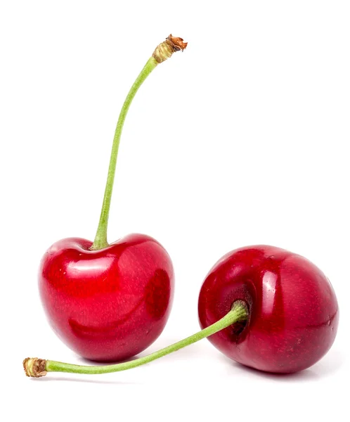 Dvě sladké cherry closeup izolovaných na bílém pozadí — Stock fotografie