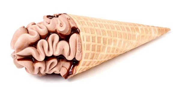 Ice cream cone with chocolate isolated on white background — Stock Photo, Image