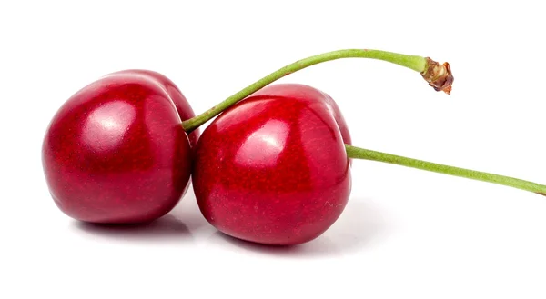 Two sweet cherry closeup isolated on white background — Stock Photo, Image