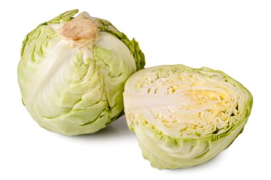 Bütün lahana ve yarısı beyaz arka plan üzerinde izole