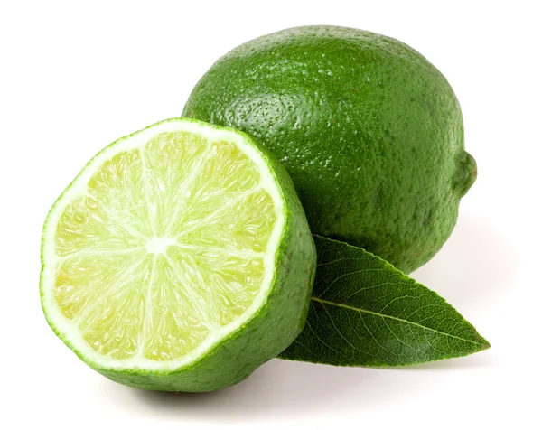 Lime with half and leaf isolated on white background — Stock Photo, Image