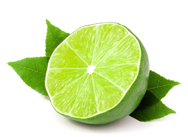 Half a lime with leaves isolated on white background — Stock Photo, Image