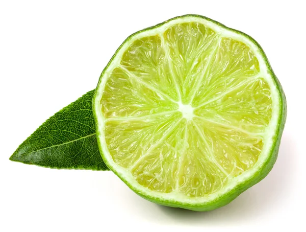 Lime half with leaf isolated on white background — Stock Photo, Image