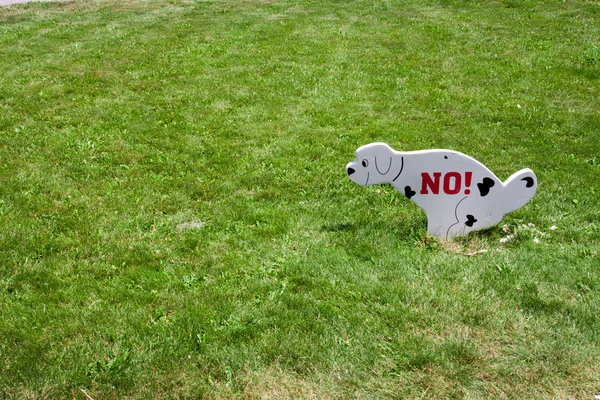 Underteckna gå ut med hunden på gräsmattan förbjudet — Stockfoto