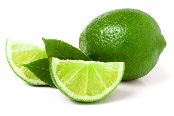 Lime with slices and leaf isolated on white background — Stock Photo, Image