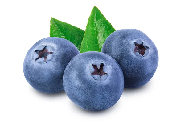 Fresh blueberry with leaves isolated on white background closeup with clipping path and full depth of field — Stock Photo, Image