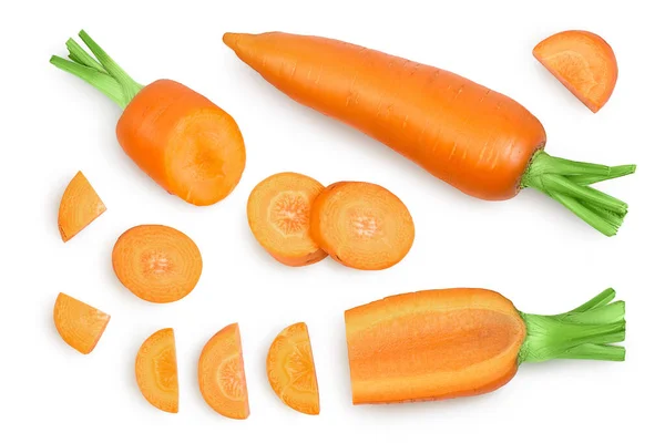Морква ізольована на білому тлі з відсічним контуром і повною глибиною різкості. Вид зверху. Плоский прошарок — стокове фото