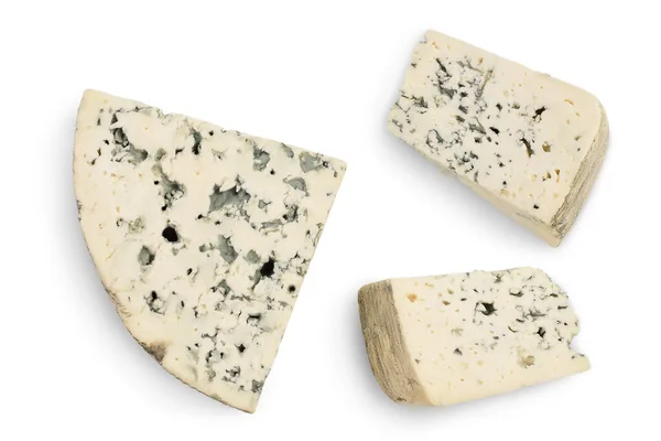 Blue cheese isolated on white background with clipping path and full depth of field. Top view. Flat lay. — Stock Photo, Image