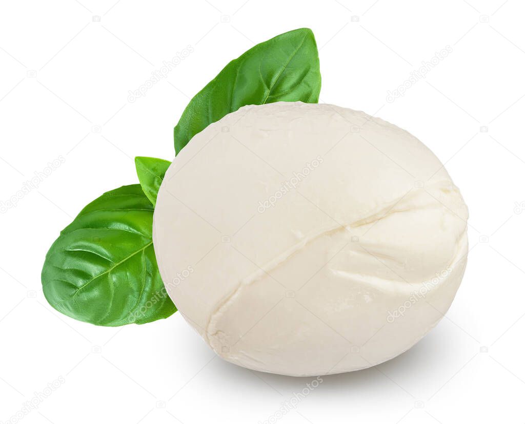 Mozzarella cheese isolated on white background with clipping path and full depth of field