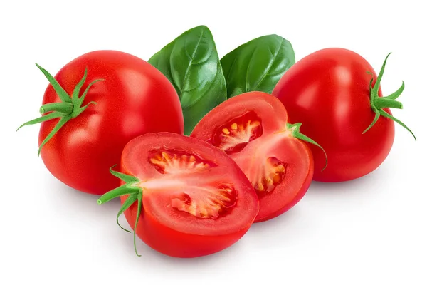 Tomate à moitié isolée sur fond blanc avec chemin de coupe et pleine profondeur de champ. — Photo