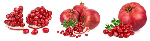 Pomegranate with leaf isolated on white background with clipping path and full depth of field. Set or collection — Stock Photo, Image