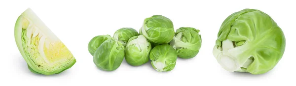 Brussels sprouts and half isolated on white background with clipping path and full depth of field. Set or collection — Stock Photo, Image