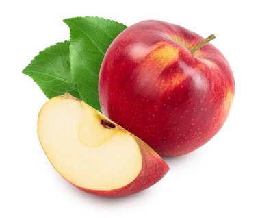 Kesme yolu ve tam derinlik ile beyaz arkaplan üzerinde dilimlenmiş kırmızı elma