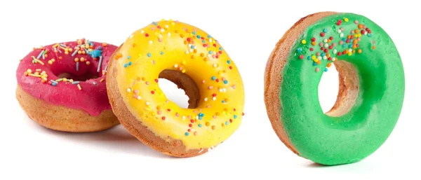 Drie geglazuurde donut geïsoleerd op witte achtergrond — Stockfoto