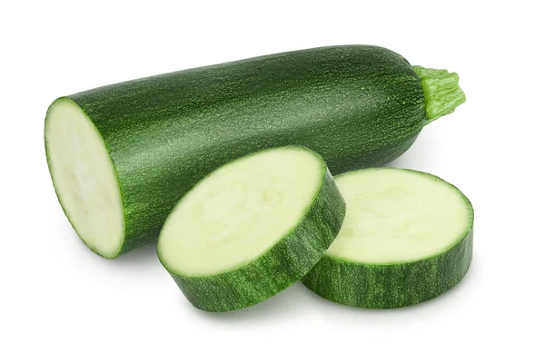 Frische halbe Zucchini isoliert auf weißem Hintergrund mit Clipping-Pfad und voller Schärfentiefe — Stockfoto