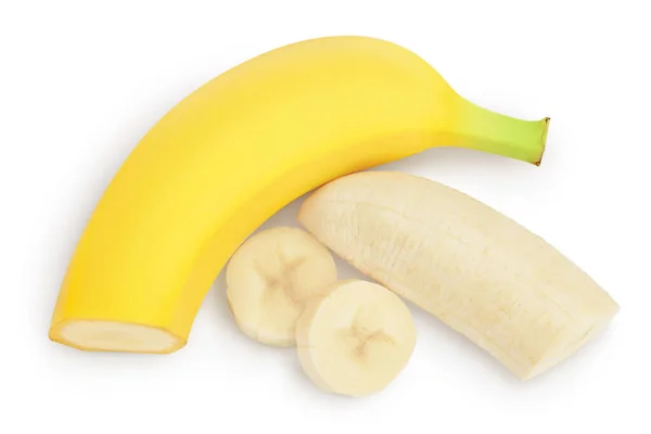 Banane isoliert auf weißem Hintergrund mit Clipping-Pfad und voller Schärfentiefe. Ansicht von oben. Flache Lage. — Stockfoto