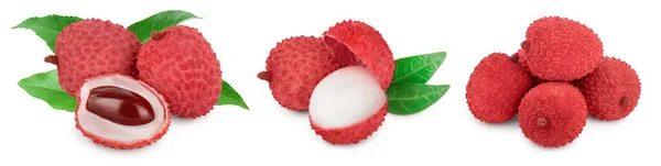 Litchi frukt isolerad på vit bakgrund med klippning väg och full skärpedjup. Set eller uppsamling — Stockfoto