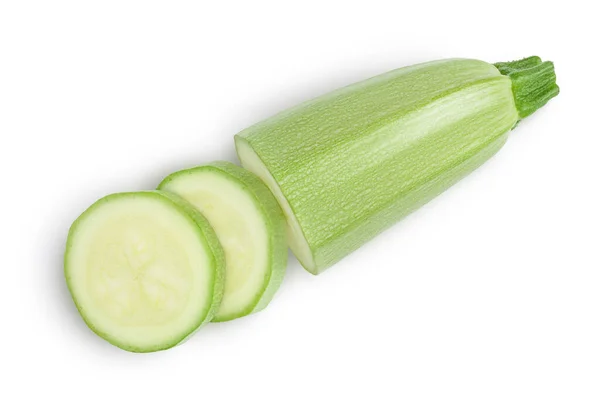 Zucchine o midollo isolati su sfondo bianco con percorso di ritaglio e piena profondità di campo. Vista dall'alto. Posa piatta — Foto Stock