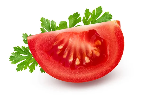 Tomato slice isolated on white background with clipping path and full depth of field.