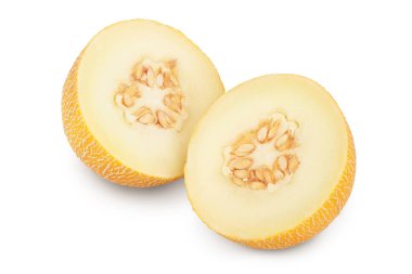 Kavun, kırpma yolu ve tam derinlikte alan ile beyaz arkaplan üzerinde yarı izole