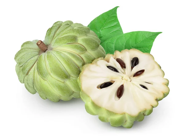 Ζάχαρη μήλο ή κρέμα μήλο απομονώνονται σε λευκό φόντο με απόκομμα διαδρομή και πλήρες βάθος του πεδίου. Εξωτικά τροπικά ταϊλανδικά annona ή cherimoya φρούτα — Φωτογραφία Αρχείου