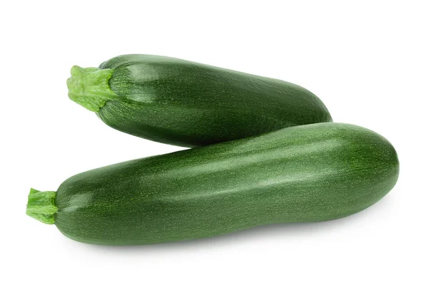 Courgettes fraîches entières isolées sur fond blanc avec chemin de coupe et pleine profondeur de champ — Photo