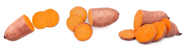 Słodkie ziemniaki izolowane na białym tle zbliżenie, Zestaw lub kolekcja — Zdjęcie stockowe