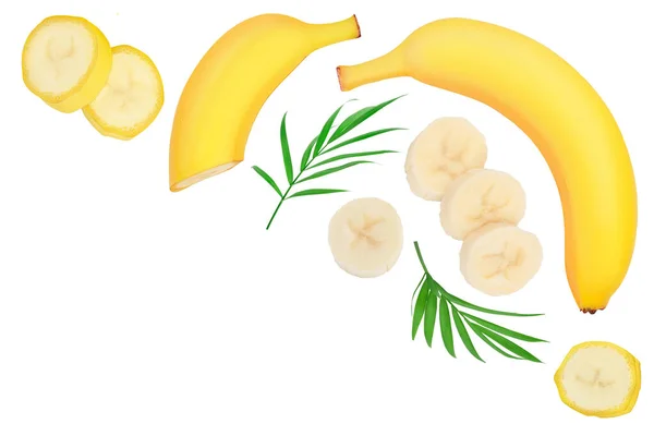 Μπανάνα απομονωμένη σε λευκό φόντο. Κάτοψη με χώρο αντιγραφής για το κείμενό σας. Επίπεδη. — Φωτογραφία Αρχείου