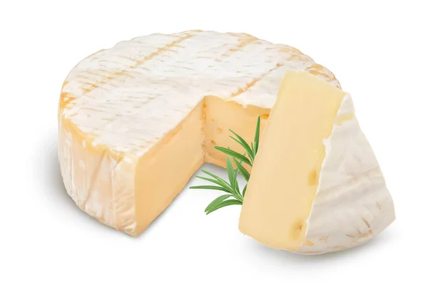 Τυρί Camembert απομονωμένο σε λευκό φόντο με μονοπάτι απόληξης και πλήρες βάθος πεδίου — Φωτογραφία Αρχείου