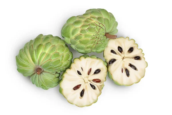 Manzana azucarada o manzana natillas aislada sobre fondo blanco con ruta de recorte. Fruto exótico tropical tailandés annona o cherimoya. Vista superior. Puesta plana — Foto de Stock