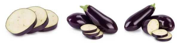 Eggplant eller aubergine isolerad på vit bakgrund med klippning väg och full skärpedjup. Set eller uppsamling — Stockfoto