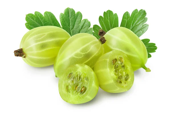 Green gooseberry with half isolated on white background with clipping path and full depth of field — Stock Photo, Image