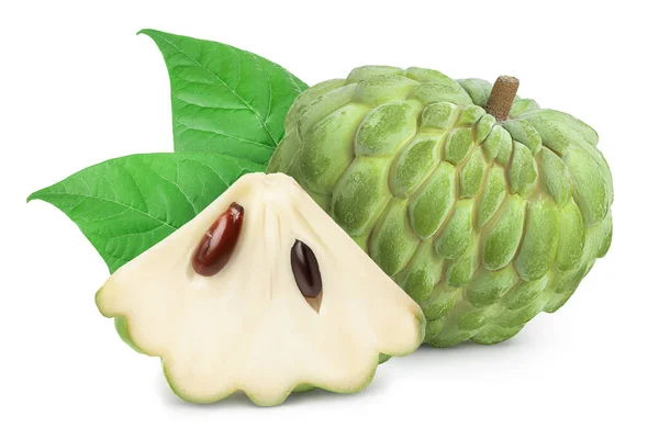 Suiker appel of vla appel geïsoleerd op witte achtergrond met clipping pad en volledige scherptediepte. Exotische tropische Thaise annona of cherimoya vruchten — Stockfoto