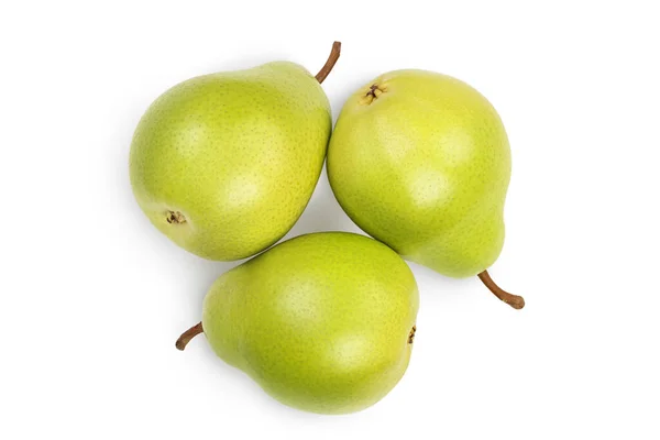 Πράσινα φρούτα αχλάδι απομονώνονται σε λευκό φόντο με απόκομμα διαδρομή. Στο πάνω μέρος. Επίπεδη — Φωτογραφία Αρχείου