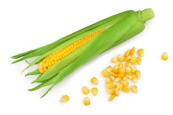 Ухо кукурузы изолированы на белом фоне. Вид сверху. Плоский лежал. — стоковое фото