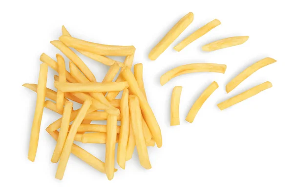 Pommes frites eller stekt potatis isolerad på vit bakgrund med klippbana och fullt skärpedjup. Högst upp. Platt äggläggning — Stockfoto