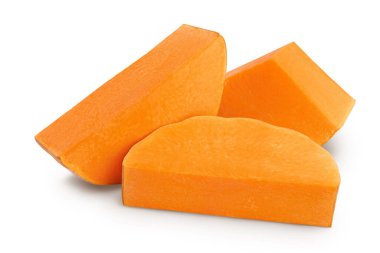 beyaz arkaplanda izole edilmiş tereyağlı kabak dilimi kırpma yolu ve tam derinlik alan