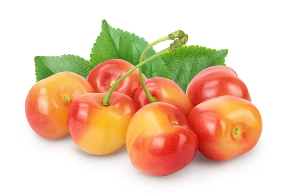 Yellow-red sweet cherry isolated on white background with clipping path and full depth of field — Stock Photo, Image