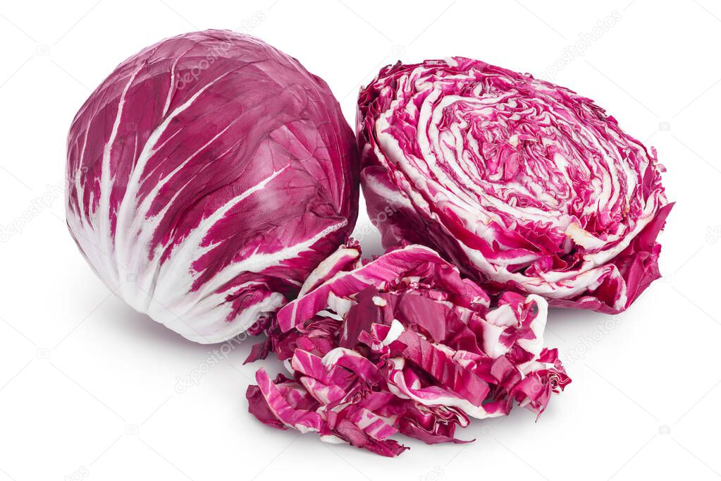 Fresh red radicchio salad isolated on white background with clipping path and full depth of field